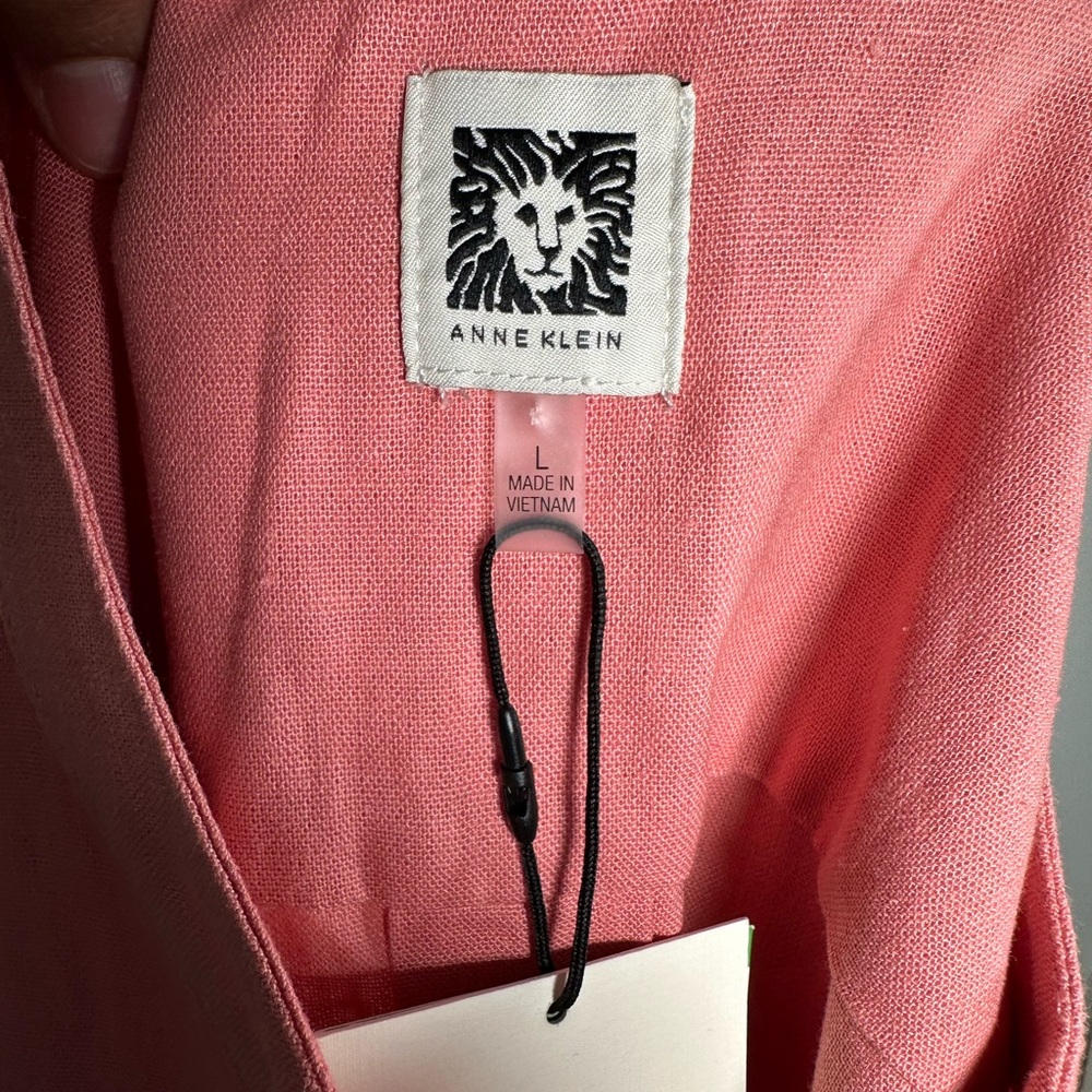 Anne Klein Linen Blend Tunic Coral Long Sleeve Pullover Embroidered Size L - Picture 3 of 10